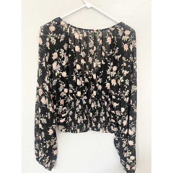 Free People Final Rose Floral Blouse in Black Combo Womens Size Large Peasant - Picture 7 of 10